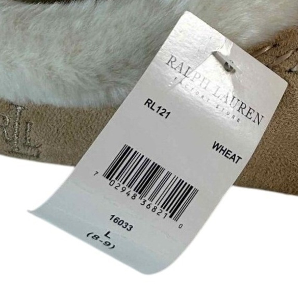 Lauren Ralph Lauren RL121 Wheat Suede Faux Fur Moccasin Slippers Women L 8-9 NEW - Picture 2 of 12